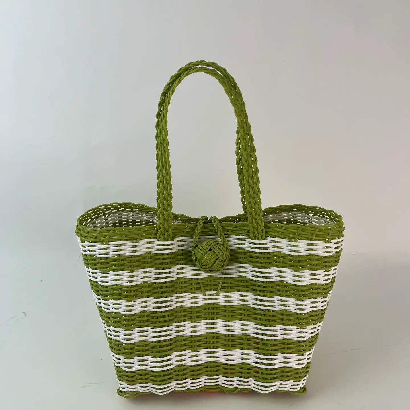 Berry Basket- Stripe in Pear Green + White