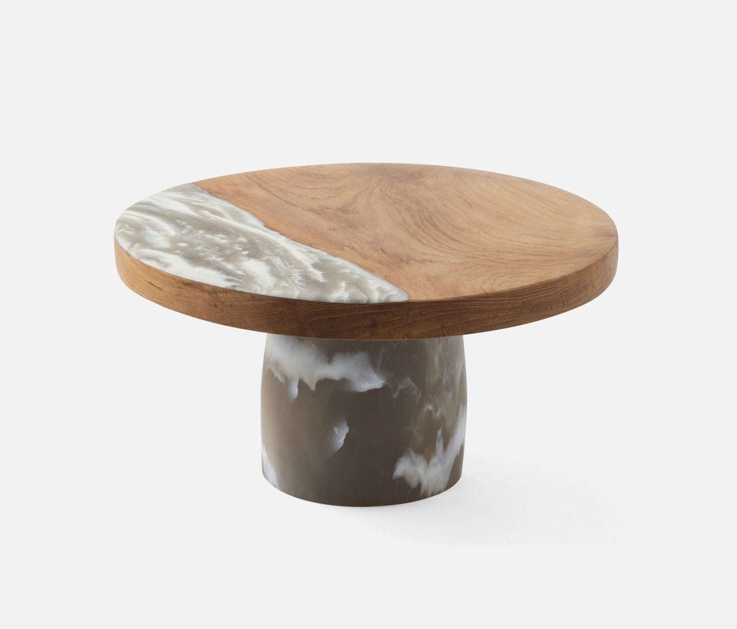 Austin Large Cake Stand - Brown Swirled Resin / Natural Teak