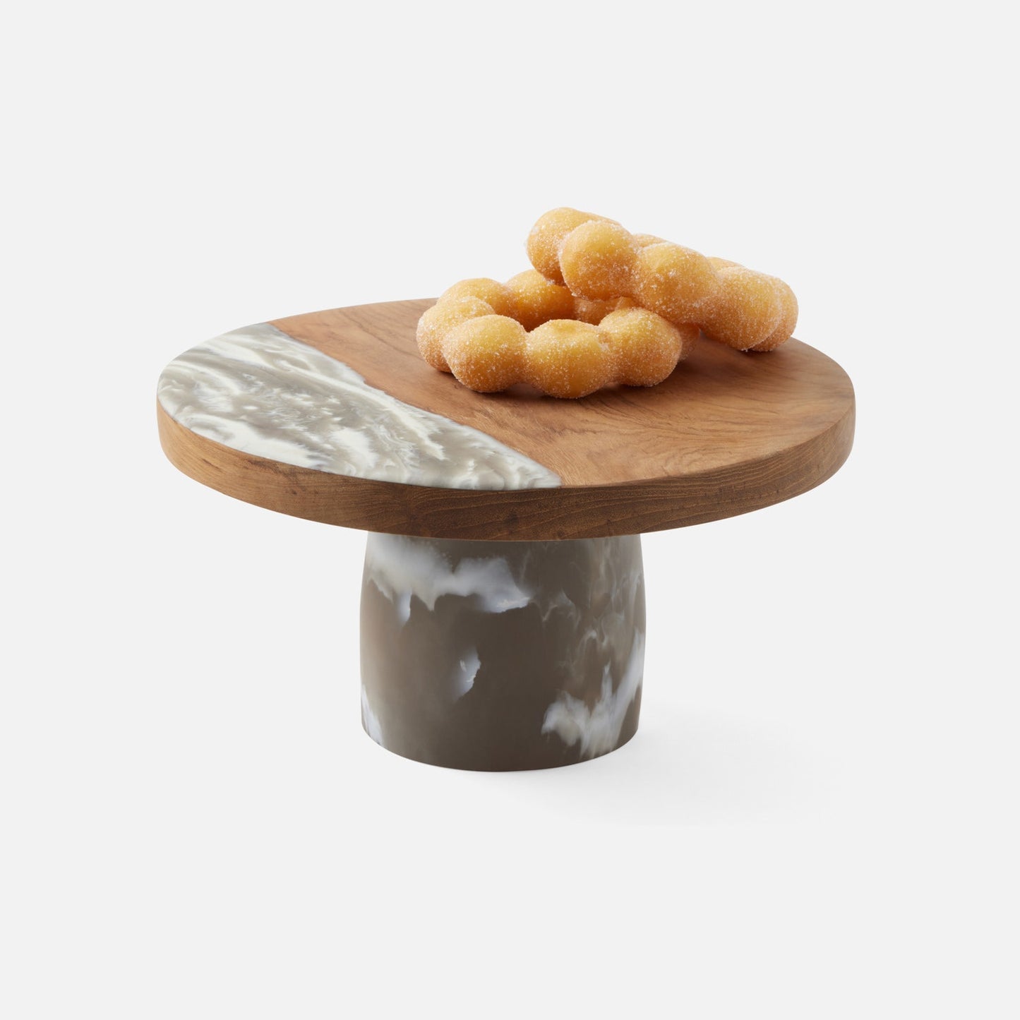 Austin Large Cake Stand - Brown Swirled Resin / Natural Teak