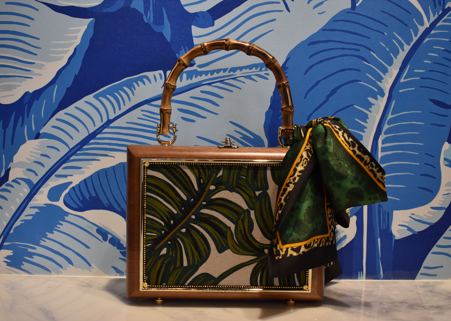 Bamboo Box Bag in Dark and Palmy