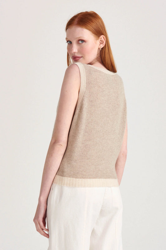Contrast Cashmere Tank in Organic Light Brown and Oatmeal