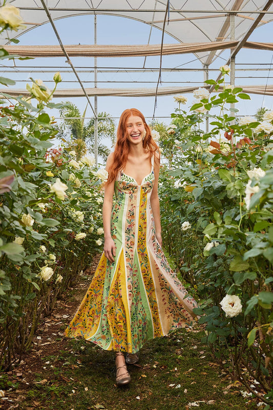 Multicolor Delicate Floral Stripes Lenzing™ Ecovero™ Euroflax™ Maxi Dress