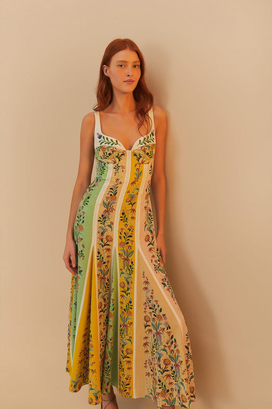 Multicolor Delicate Floral Stripes Lenzing™ Ecovero™ Euroflax™ Maxi Dress