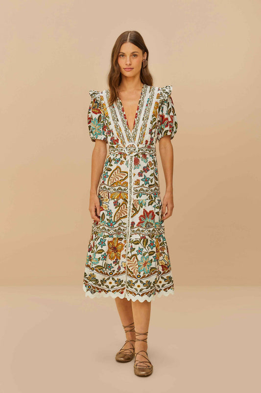 Off-white Botanicals Belted Midi Dress