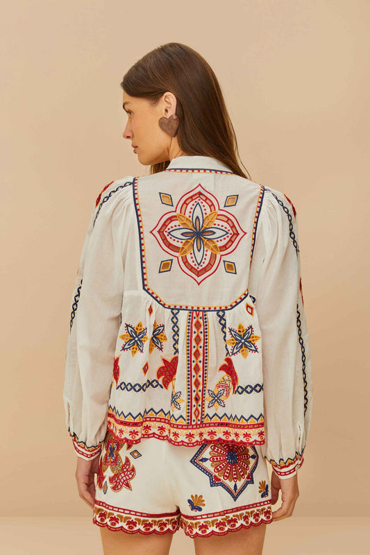 Mary Tiles Off-White Embroidered Blouse