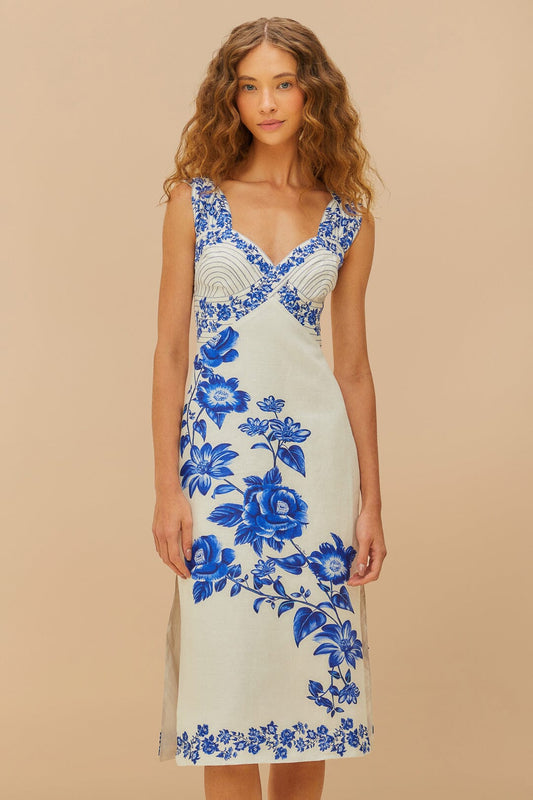 Off-white Floral Cascade Wavy Midi Dress