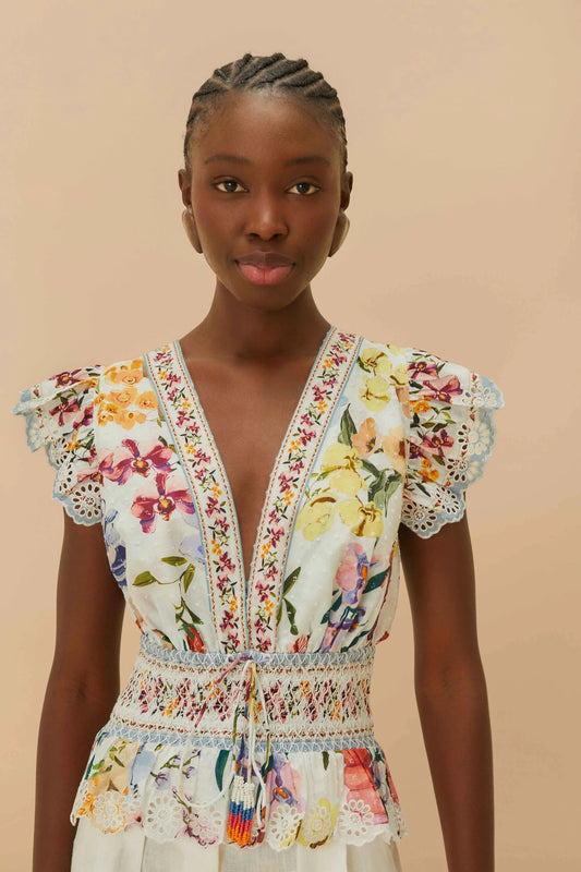 Off-white Greek Garden Smocked Blouse