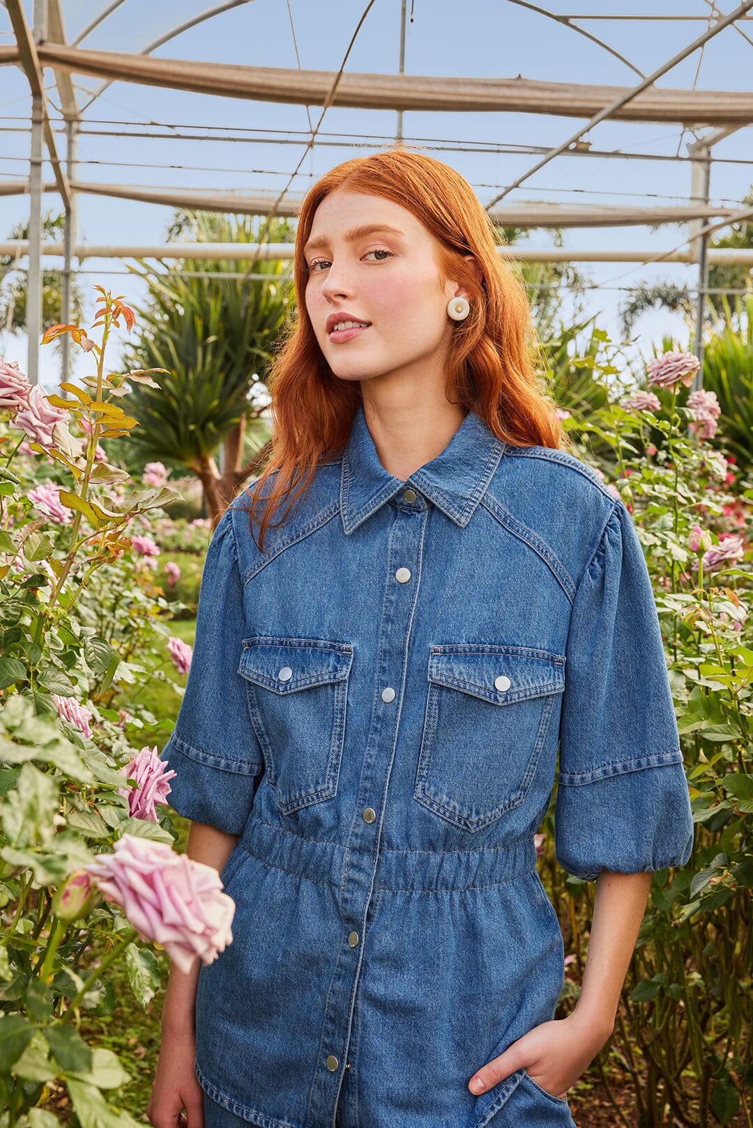 Denim Shirt Puff Sleeve