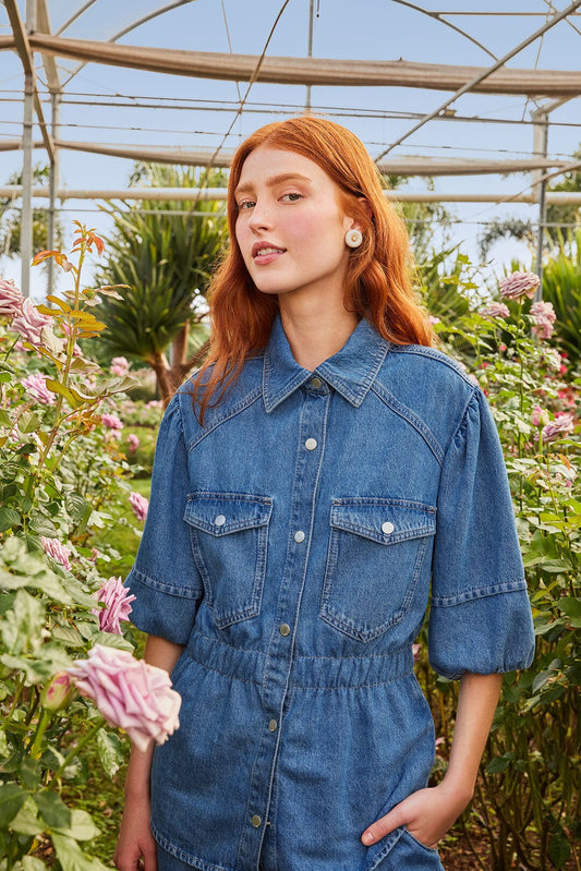 Denim Shirt Puff Sleeve