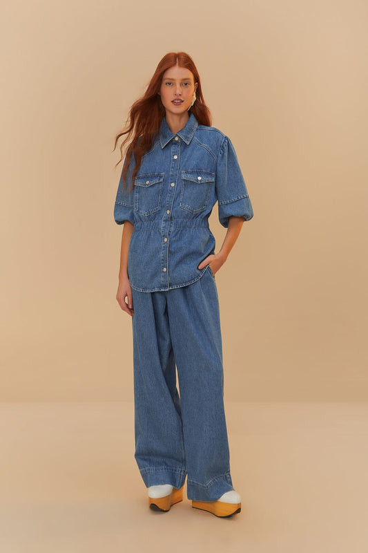 Denim Shirt Puff Sleeve