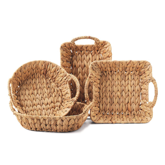 Weavings Round Basket-Crafted Handled Water Hyacinth Basket - Water Hyacinth