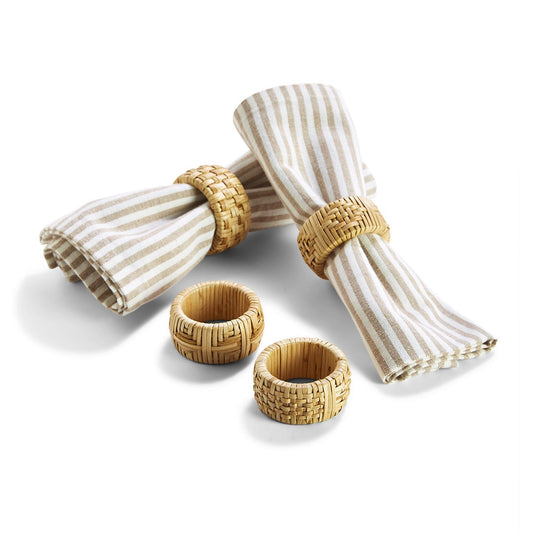 Set of 4 Hand-Crafted Cane Napkin Rings - Cane/Plastic