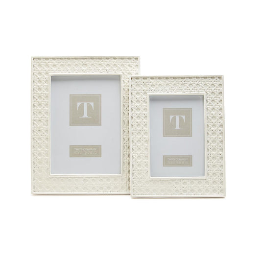 White Cane Set of 2 Photo Frame Includes 2 Sizes: 4" x 6" and 5" x 7" (stands or hangs horizontally/vertically) - Resin/Glass