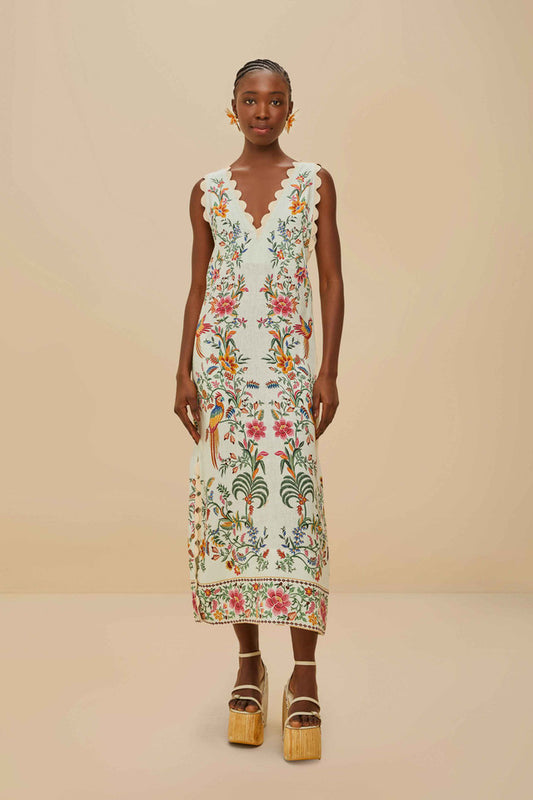 Delicate Forest Off-White Maxi Dress