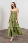 Shirred Green Midi Dress