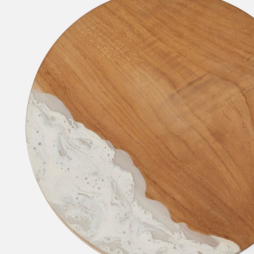 Austin Large Cake Stand - White Swirled Resin / Natural Teak