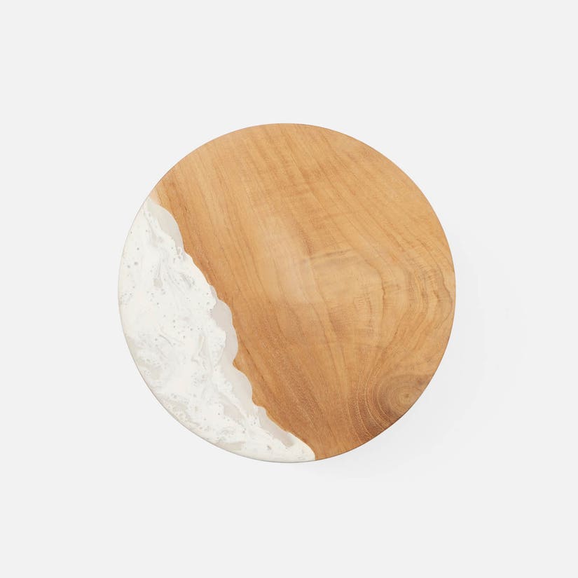 Austin Large Cake Stand - White Swirled Resin / Natural Teak