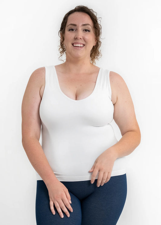 Built-In-Bra Tank- Curvy fit/ White