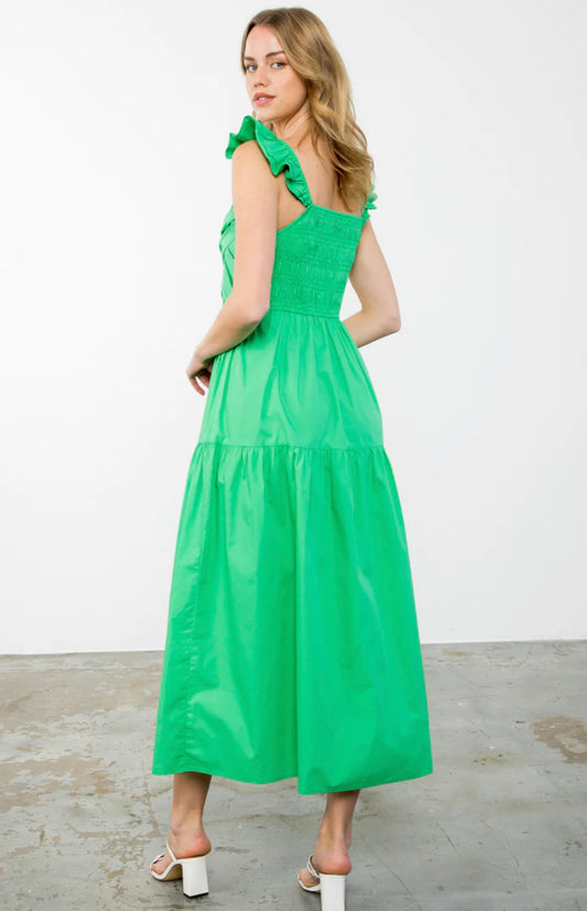 Green Tiered Poplin Dress