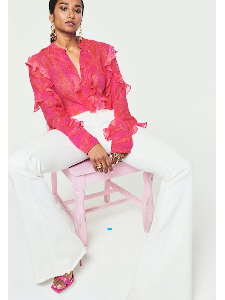 Pink Viscose Crinkle Chiffon Shirt