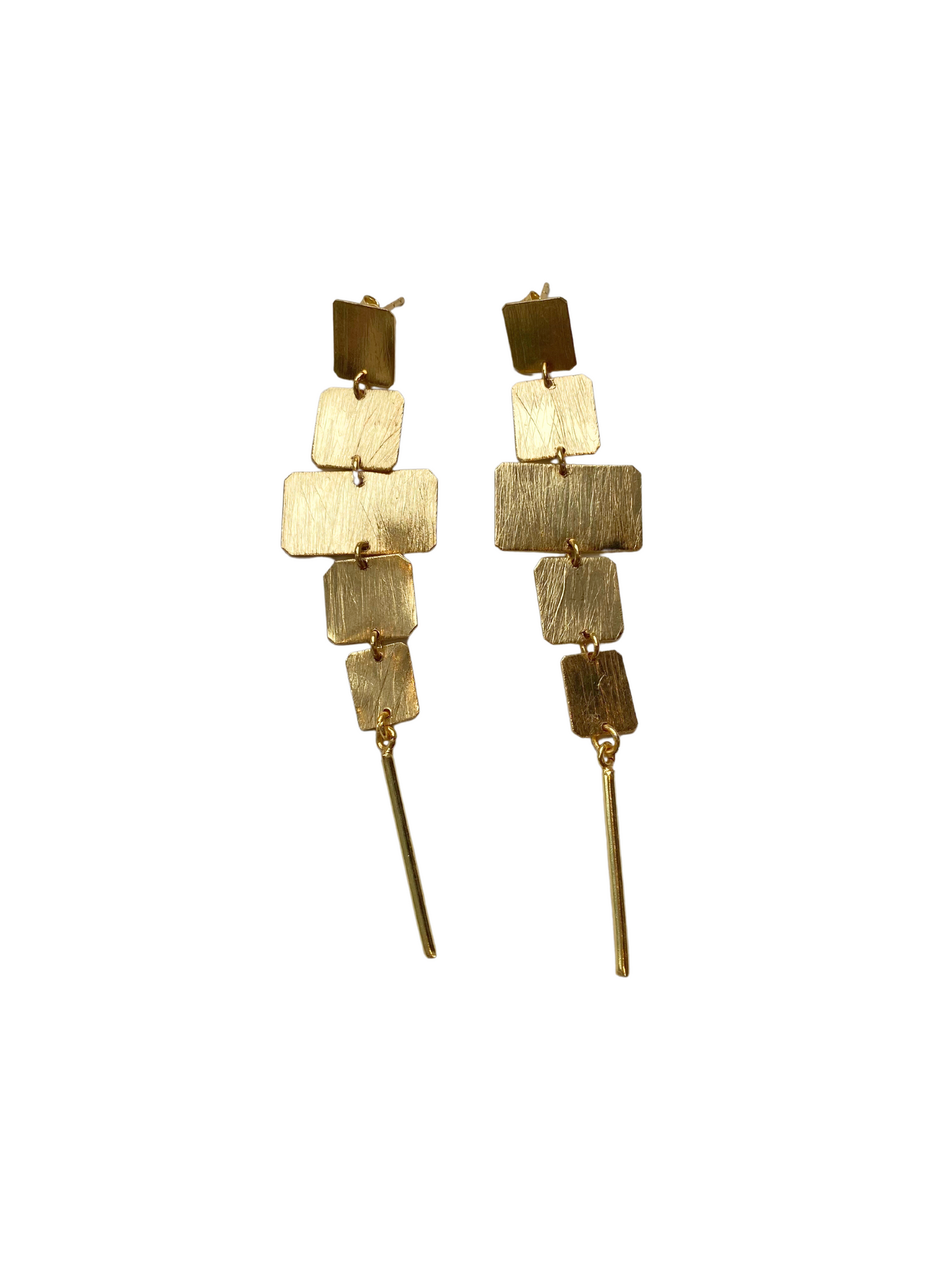 Gold Brushed Square Drop Earrings