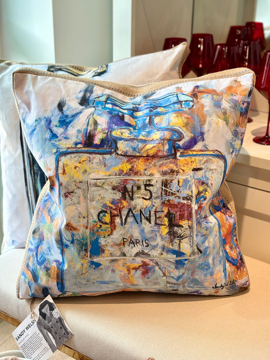 Blue Colorful Chanel N*5 Pillow