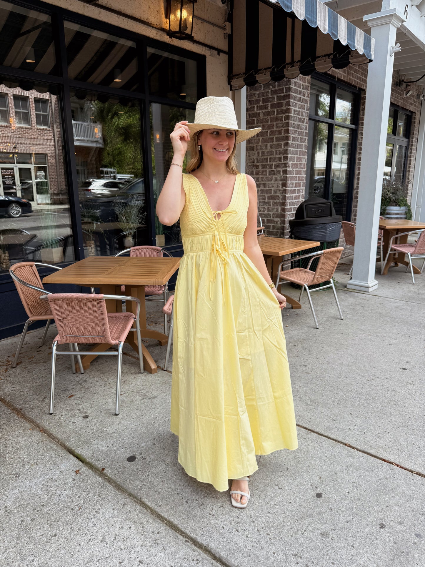 Butter Yellow Pleated Midi Dress