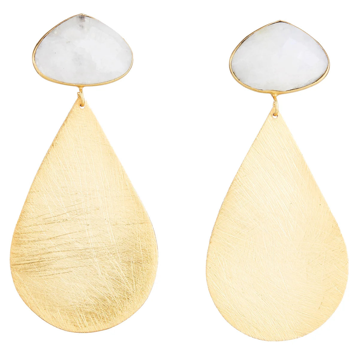 Moonstone & Large Gold Teardrop Earrings