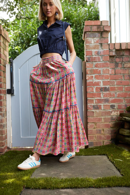 Triple Tiered Maxi Skirt- Moroccan Pink