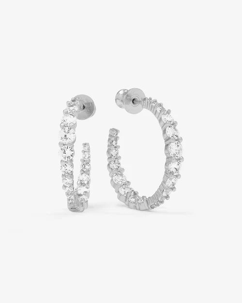 "Oh She Fancy" Graduated Hoops 1"- Silver|White Diamondettes