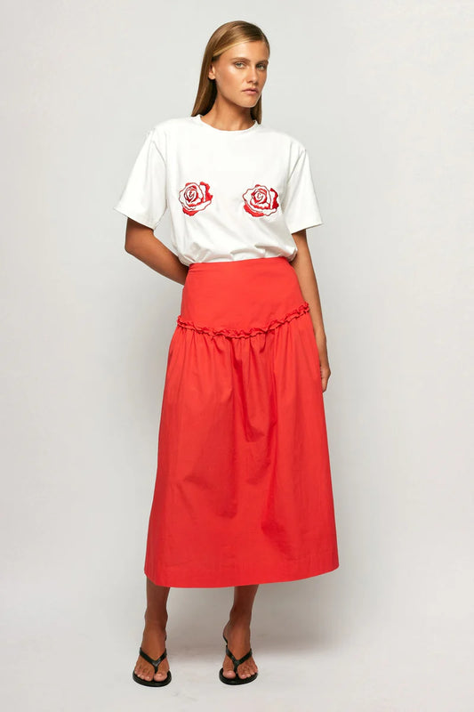 High Waisted Gathered Midi