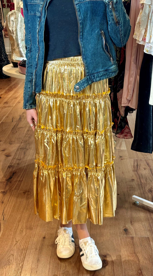 Gold Maxi Ruffle Skirt