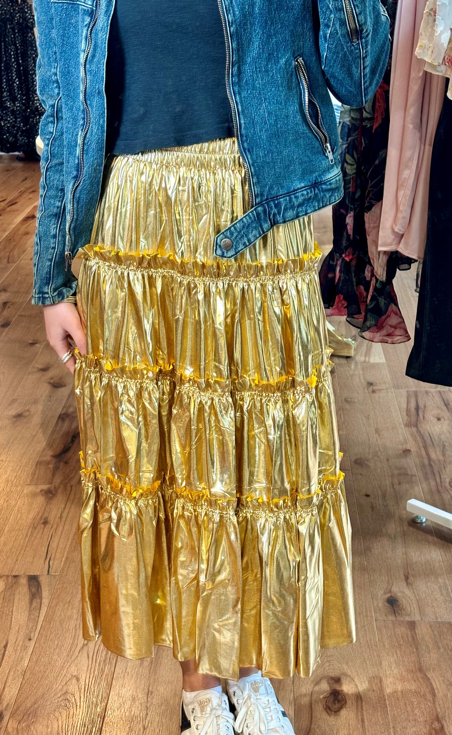 Gold Maxi Ruffle Skirt