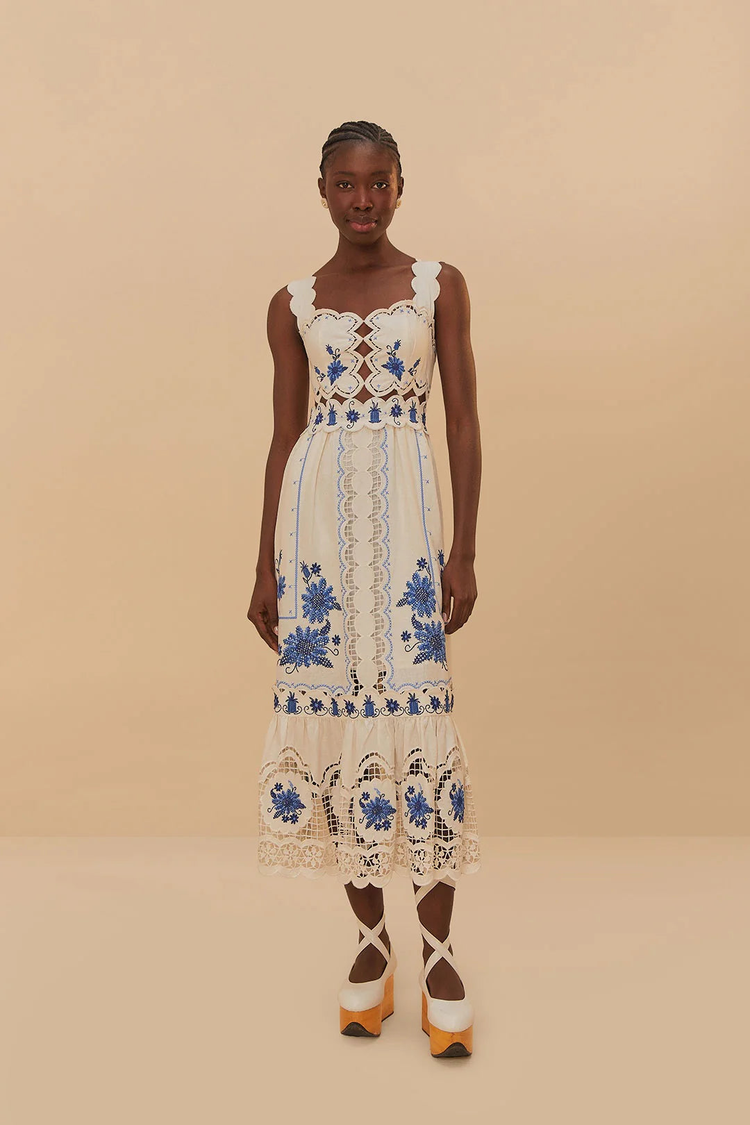 Cross Stitch Richelieu Sunflower Off White Midi Dress
