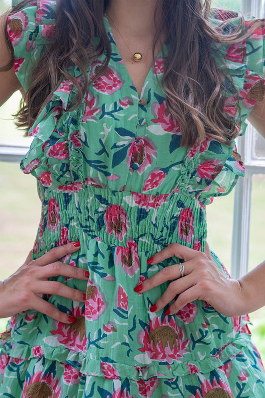 The Sara- Green & Pink Floral