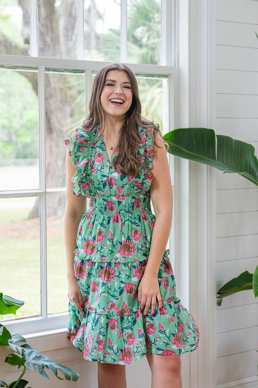 The Sara- Green & Pink Floral