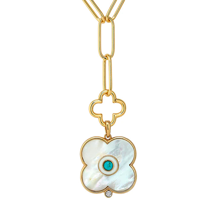 Evil Eye Large Charm - Mother of Pearl w/ Ivory and Turquoise