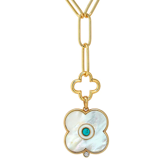 Evil Eye Large Charm - Mother of Pearl w/ Ivory and Turquoise