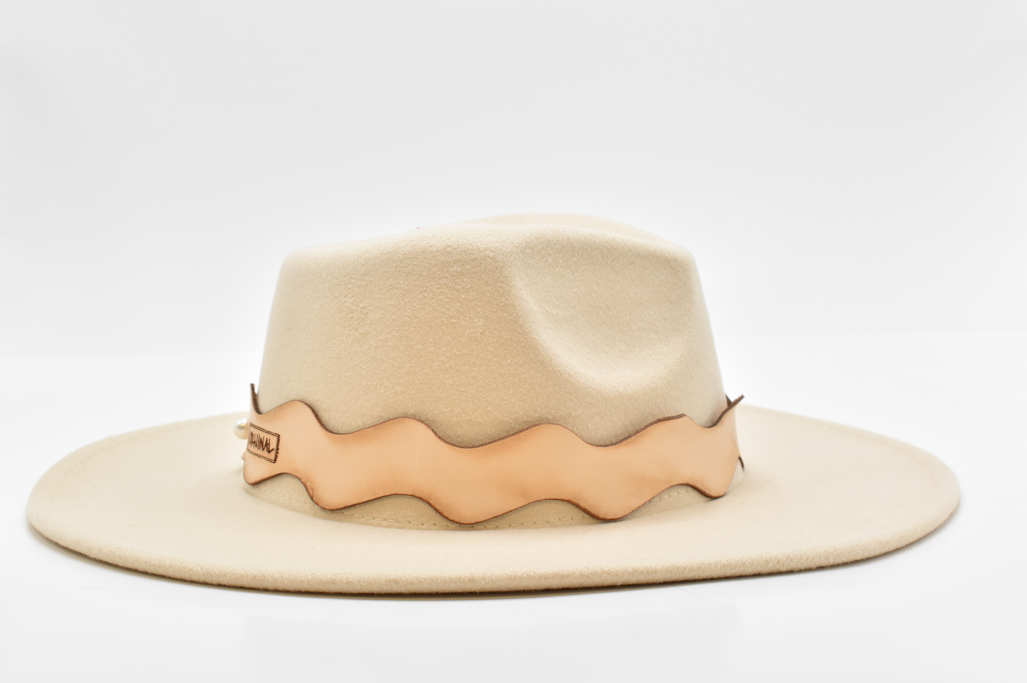 Lindsay Vegan Wool Ivory Hat with Leather Band