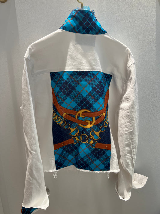GG White Fringe with Blue Plaid Jacket